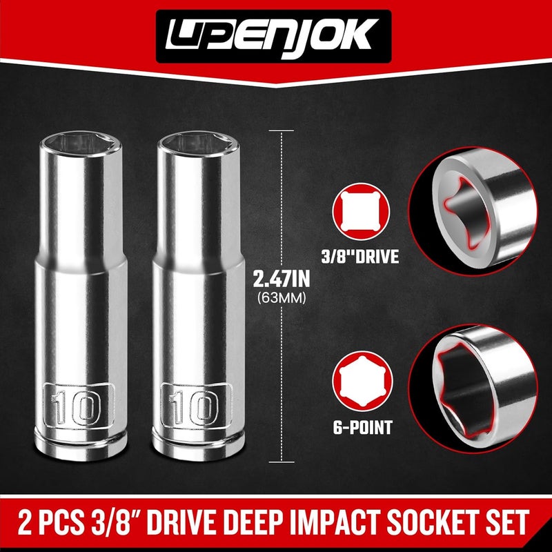 Upenjok 2PCS 3/8" Drive 10mm Socket Set, Deep, Mirror Finish, Cr-V Steel, 6-Point - Image 2